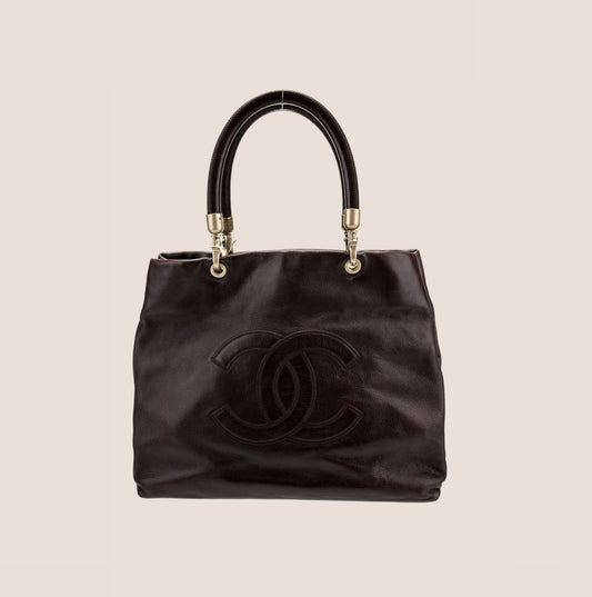 CHANEL 2003 CC LOGO BROWN CAVIAR TIMELESS TOTE BAG