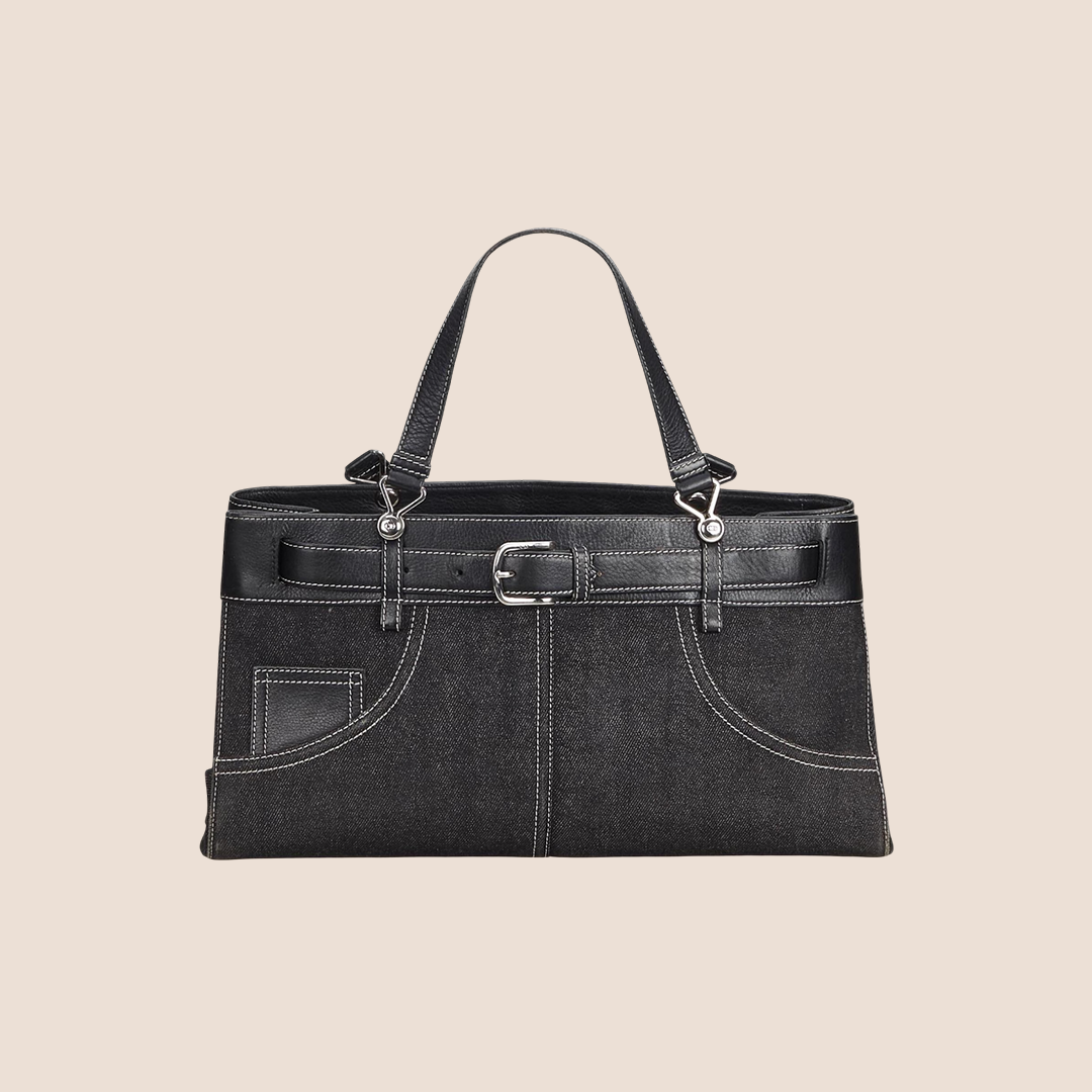 CHRISTIAN DIOR BLACK DENIM BELTED JEANS EVERYDAY BAG