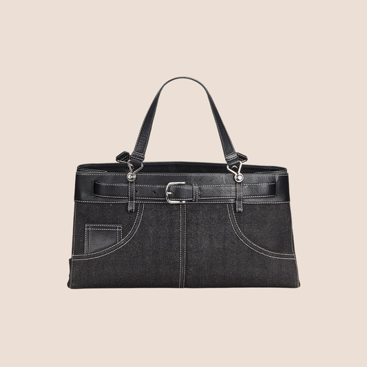 CHRISTIAN DIOR BLACK DENIM BELTED JEANS EVERYDAY BAG