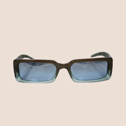 CHANEL QUILTED GREEN CRYSTAL CC LOGO GRADIENT TINT SUNGLASSES