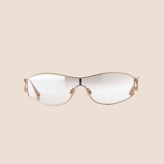 CHANEL 90s GOLD CRYSTAL CC LOGO CLEAR SUNGLASSES