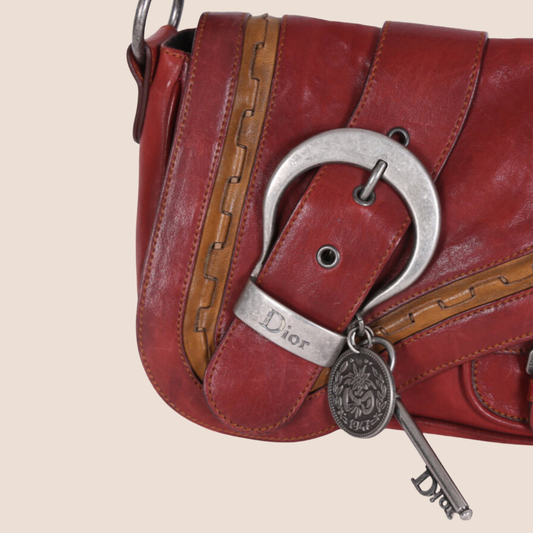 CHRISTIAN DIOR 2006 RED LEATHER MINI GAUCHO BAG
