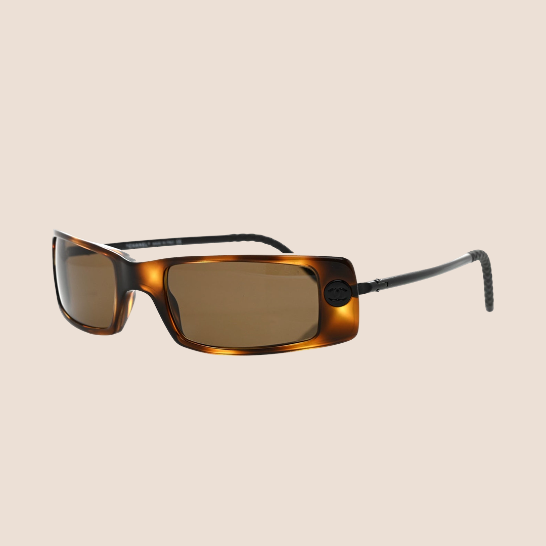 CHANEL BROWN TORTOISE RECTANGLE SUNGLASSES