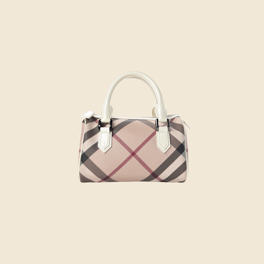 BURBERRY NOVA CHECK PATENT MINI BOWLING BAG