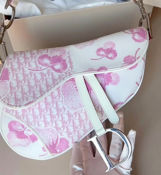 CHRISTIAN DIOR 2004 GIRLY PINK CHERRY BLOSSOM SADDLE BAG