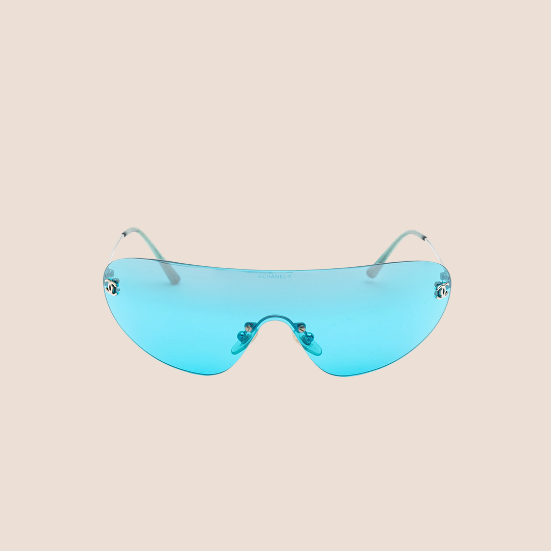 CHANEL CC LOGO PETROL BLUE SHIELD SUNGLASSES