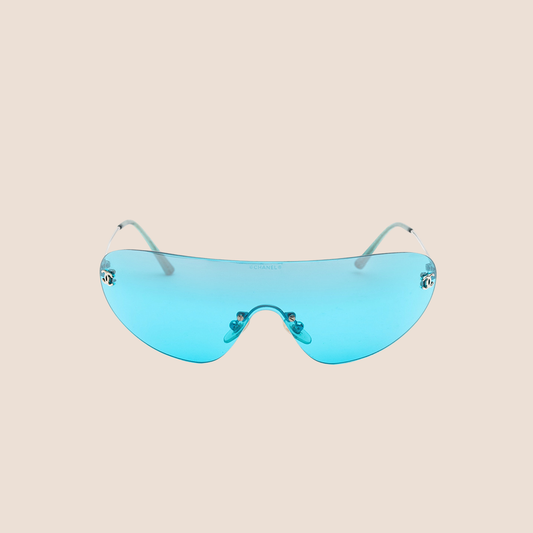 CHANEL CC LOGO PETROL BLUE SHIELD SUNGLASSES