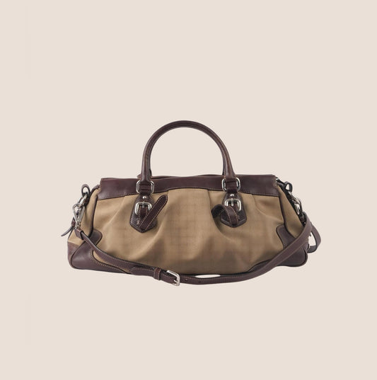 PRADA 2000 BROWN JACQUARD LOGO DOCTOR BAG