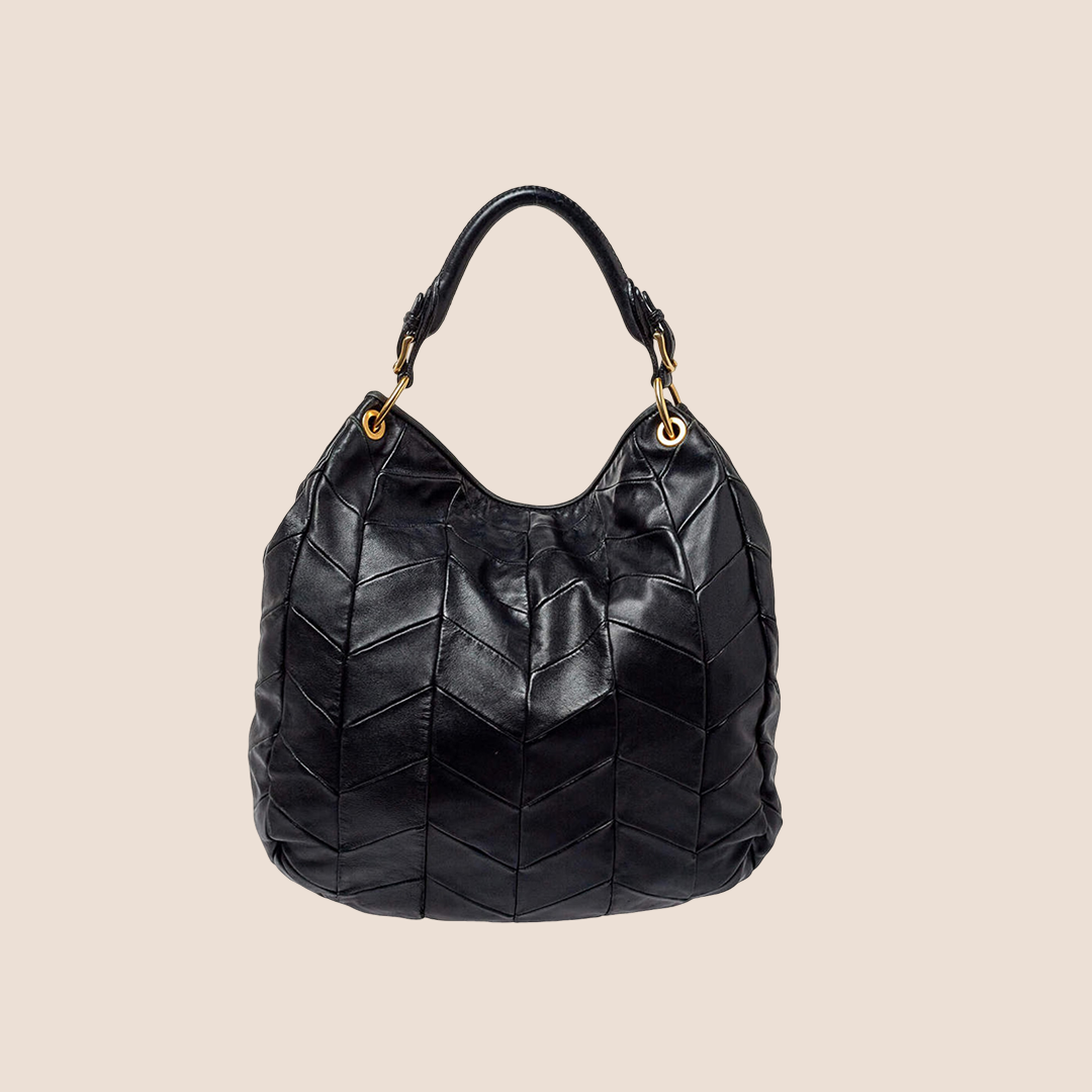 MIU MIU 2000 BLACK LEATHER QUILTED HOBO BAG