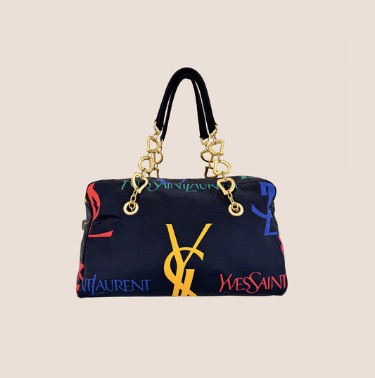 YVES SAINT LAURENT 1980s HEART PRINTED LOGO SHOULDER BAG
