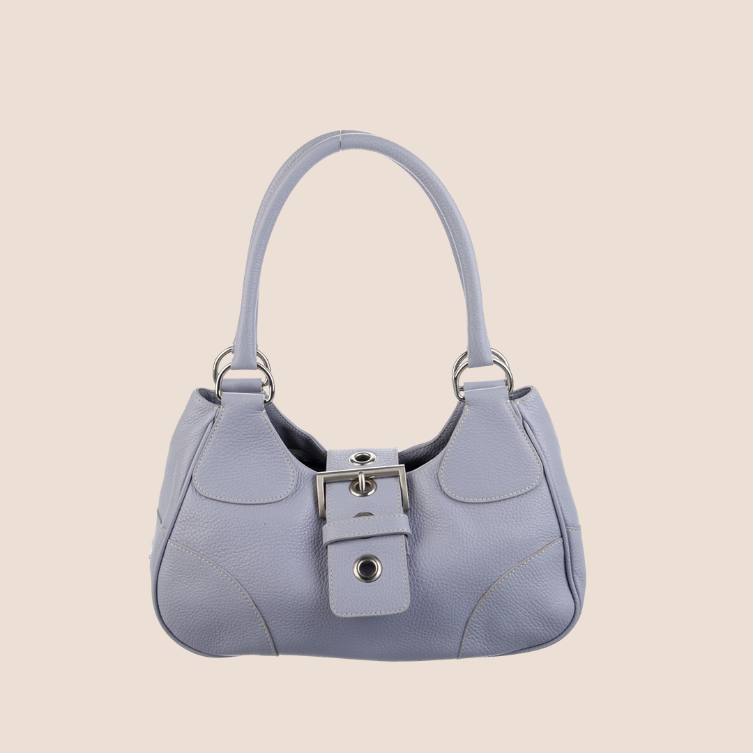 PRADA 2000 LILAC LEATHER BUCKLE MOON BAG