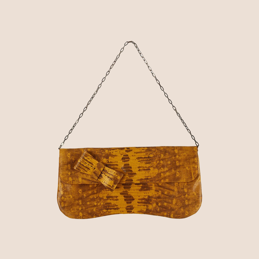 MIU MIU 2000 YELLOW LIZARD BOW CHAIN SHOULDER BAG