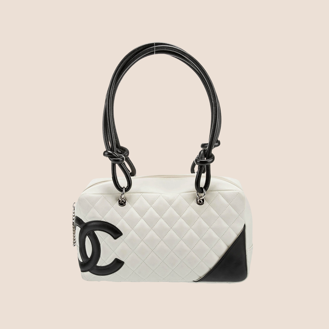 CHANEL 2005 WHITE & BLACK CC LOGO CAMBON BOWLING BAG