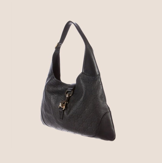 GUCCI BLACK MONOGRAM GUCCISSIMA JACKIE O HOBO BAG