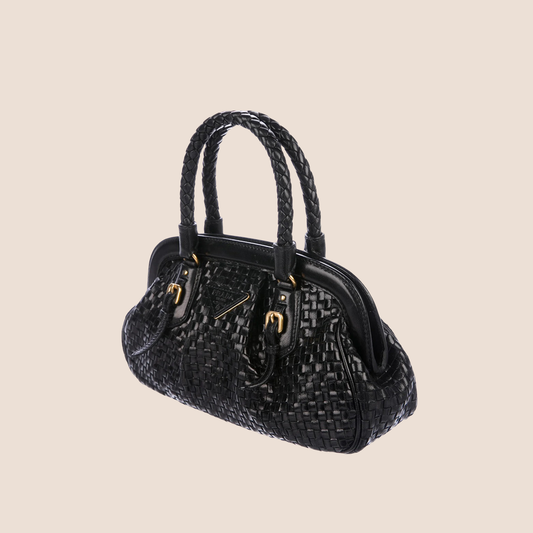 PRADA BLACK INTRECCIO MADRAS FRAME BAG