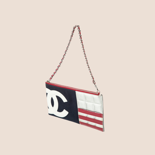CHANEL 2002 USA FLAG MULTICOLOR CHAIN POCHETTE