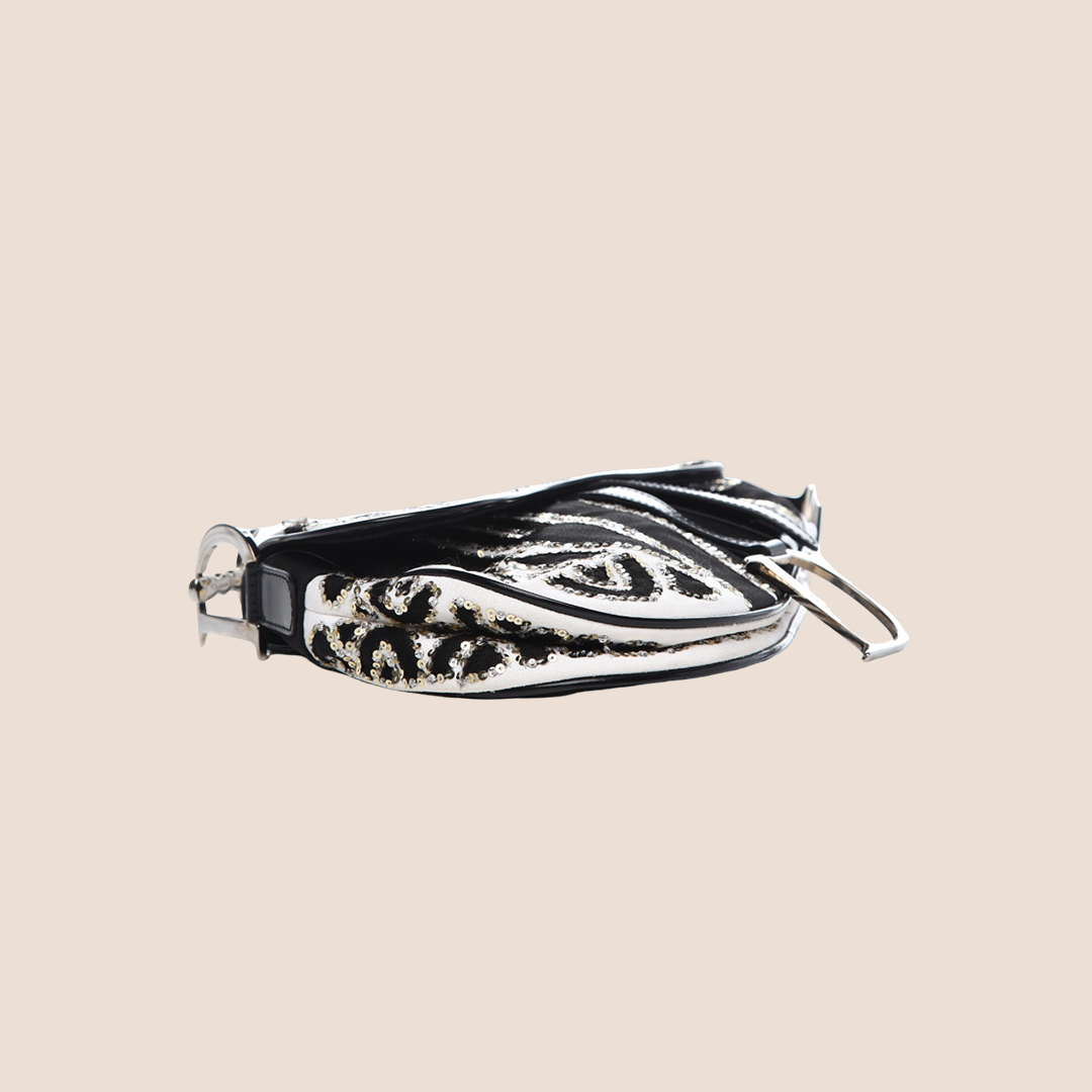 CHRISTIAN DIOR LIMITED EDITION SATIN SEQUIN EMBELLISHED SADDLE BAG