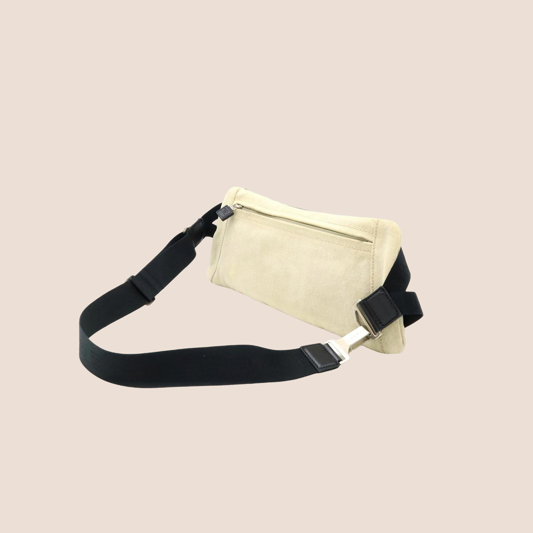 CHANEL 1990 SPORT LINE  BEIGE CANVAS LOGO BELT BAG