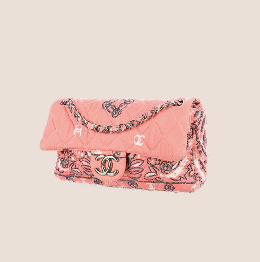 CHANEL 2008 PINK BANDANA CANVAS FLAP BAG