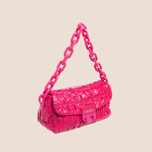 PRADA 2000 PINK PATENT LEATHER GAUFRE FLAP BAG