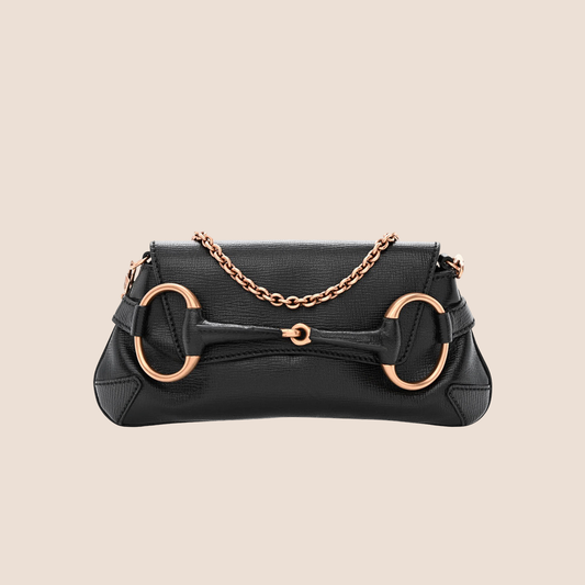 GUCCI BLACK LEATHER STUDDED HORSEBIT CLUTCH