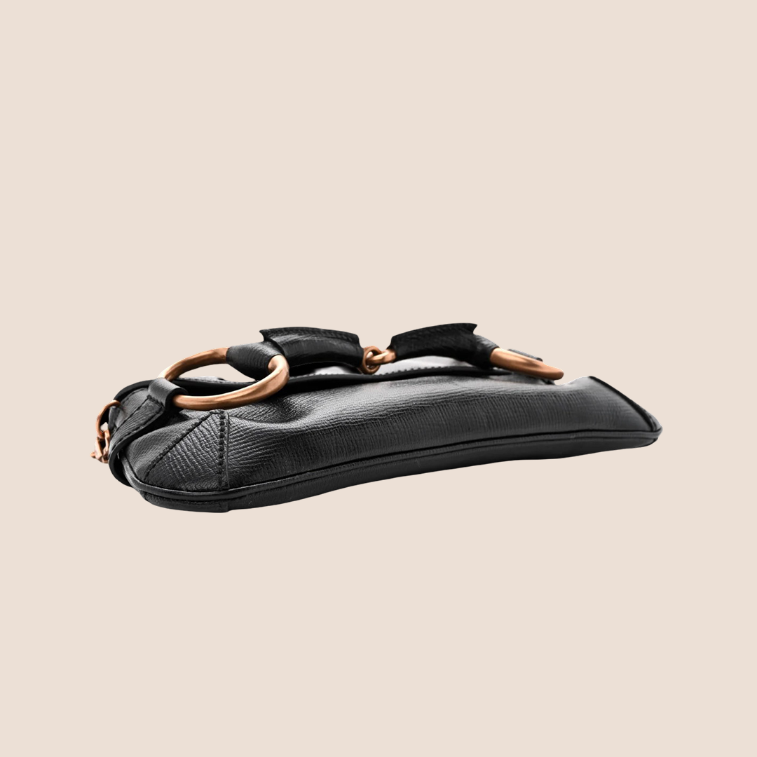 GUCCI BLACK LEATHER STUDDED HORSEBIT CLUTCH