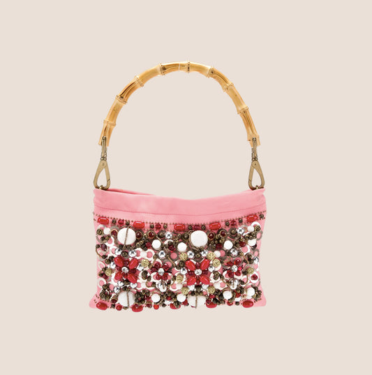 MIU MIU 2004 SEQUINED PINK BAMBOO BAG