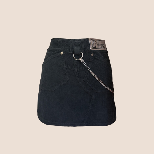 CHRISTIAN DIOR 2004 HARDCORE SILVER STAR CHAIN CORDUROY MINI SKIRT
