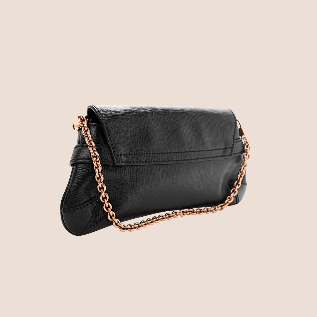 GUCCI BLACK LEATHER STUDDED HORSEBIT CLUTCH