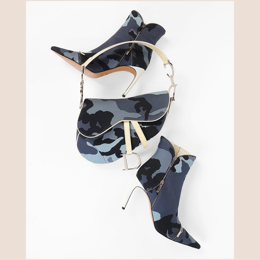 CHRISTIAN DIOR 2000 BLUE CAMOUFLAGE PRINT BOOTIES