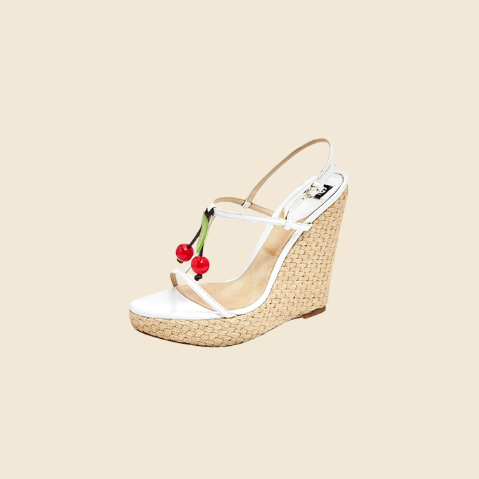 DOLCE & GABBANA WHITE CHERRY WEDGE SANDALS