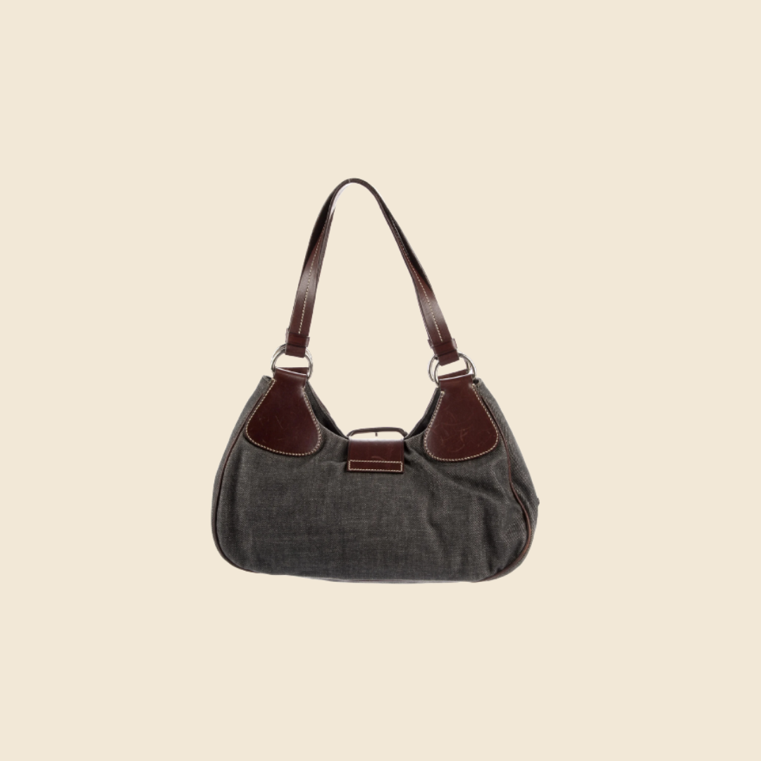 PRADA VINTAGE DENIM BELTED SHOULDER BAG RDB