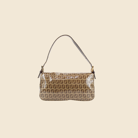 FENDI BROWN ZUCCHINO VINYL GLITTER LOGO BAGUETTE