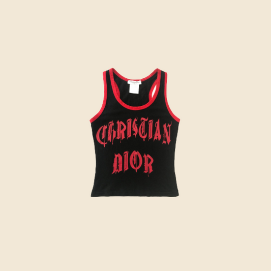 CHRISTIAN DIOR BLACK & RED GOTHIC LOGO TOP