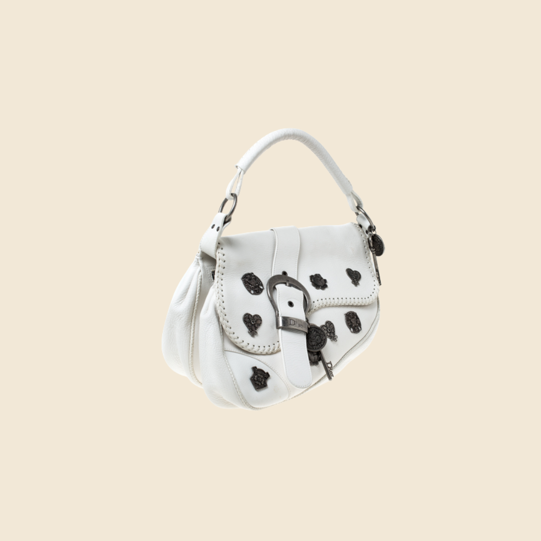 CHRISTIAN DIOR WHITE LEATHER GAUCHO ALPINE SADDLE BAG RDB