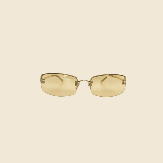 CHANEL GOLD-TONE CC LOGO CRYSTAL SUNGLASSES