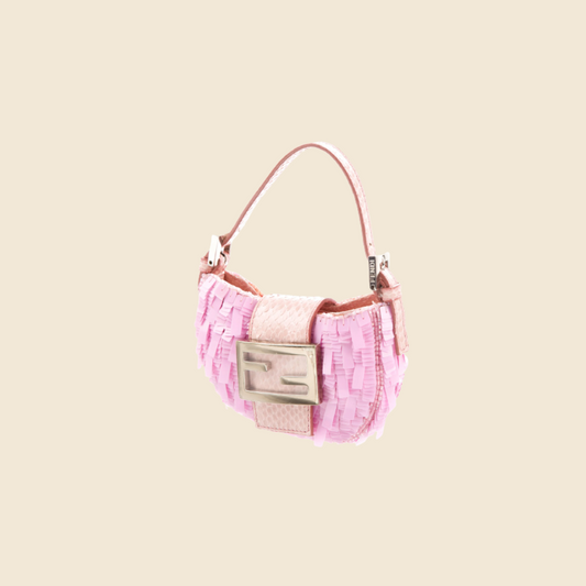 FENDI Glitter Zucca Canvas Magnetic Baguette Bag Metallic Pink