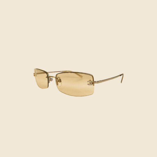 CHANEL GOLD-TONE CC LOGO CRYSTAL SUNGLASSES