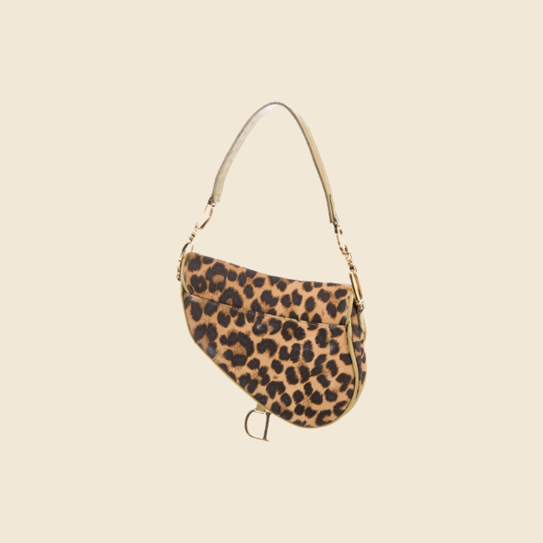 Christian Dior Bag, Leopard & Ostrich-Trimmed Saddle Bag