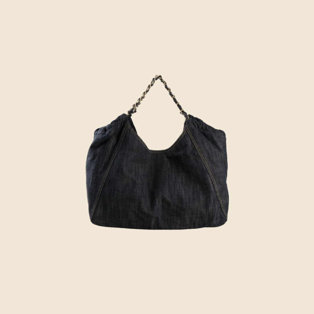 Canvas Solid Color Women's Chain Shoulder Bag, Large Capacity Denim Handbag