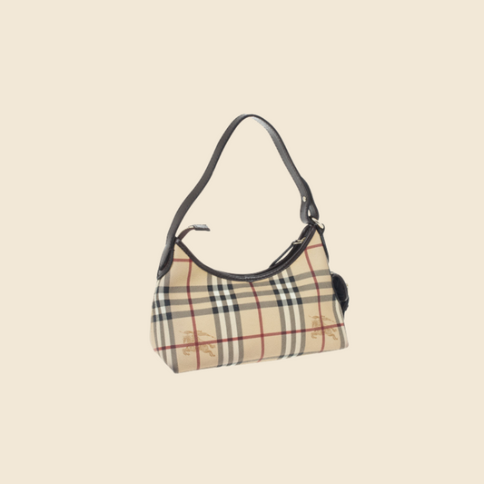 BURBERRY 90s COATED CANVAS HAYMARKET MINI HOBO BAG