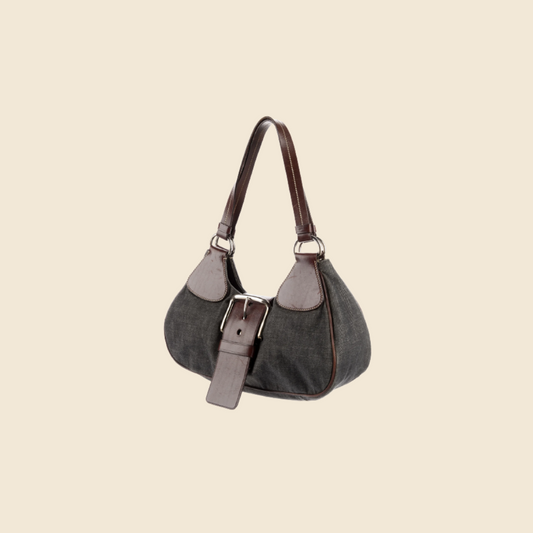 PRADA VINTAGE DENIM BELTED SHOULDER BAG