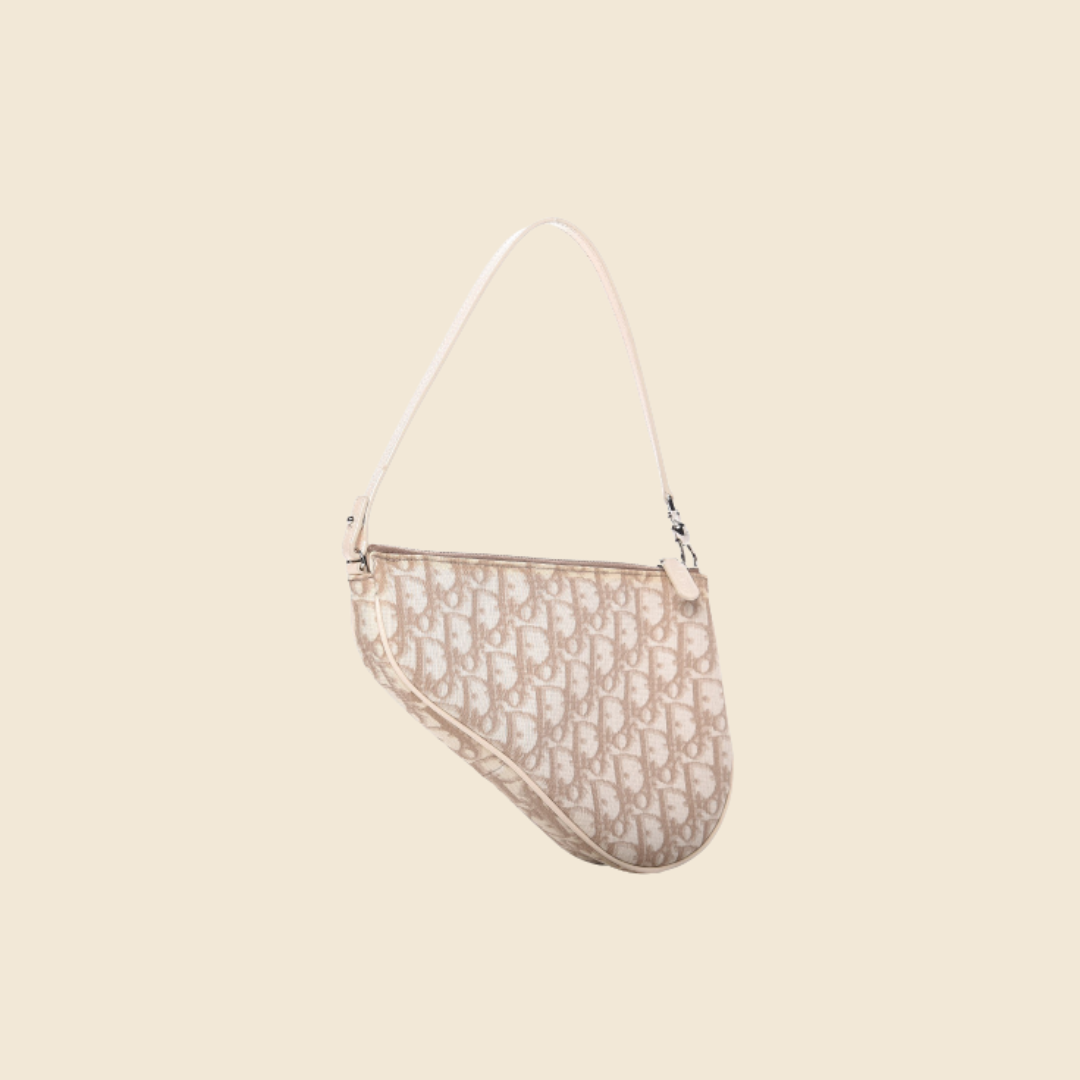 CHRISTIAN DIOR BEIGE EMBROIDERED FLOWERS SADDLE BAG RDB