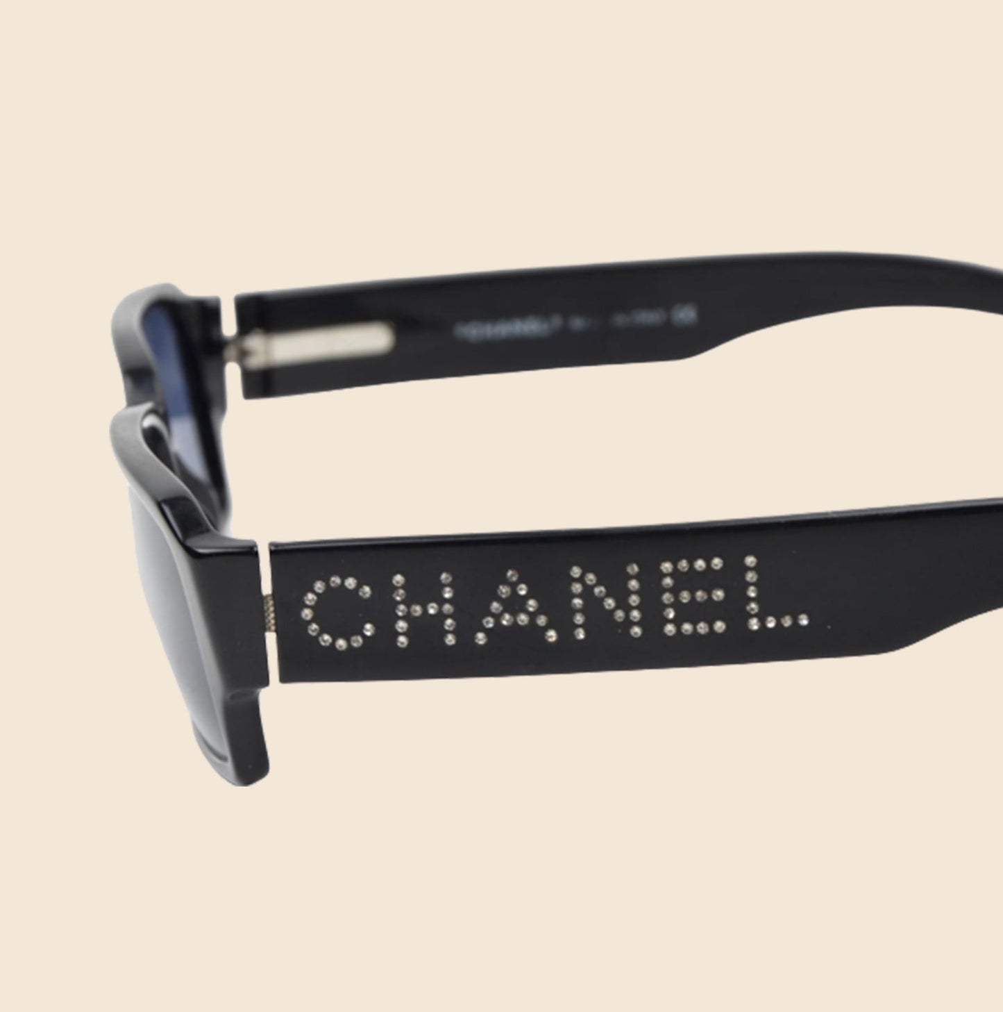 Auth CHANEL Rhinestone CC Logo Square Half-Rim Black Sunglasses 4105-B Used  F/S
