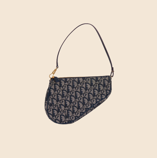 CHRISTIAN DIOR BLUE OBLIQUE CANVAS SADDLE BAG