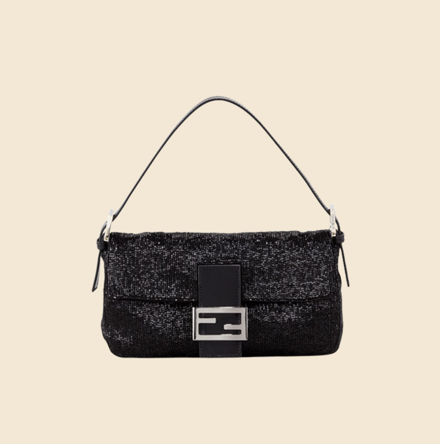 FENDI BEADED BLACK BAGUETTE BAG RDB