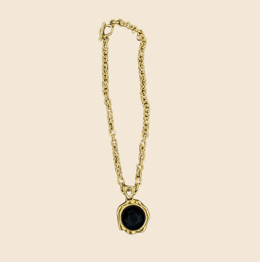 FENDI FF LOGO BLACK CREST PENDANT NECKLACE