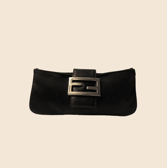 FENDI FF LOGO BLACK CLOTH CLUTCH WALLET