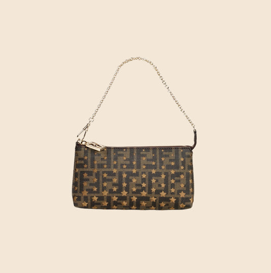 Fendi Pochette Plate Brown Canvas Clutch Bag ()