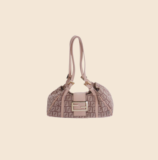 FENDI Vintage Pink Beaded Micro Mini Croissant Bag Brown LE Trim & Zucca  Detail